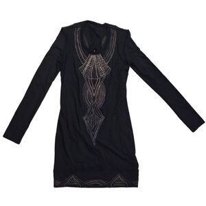 Nicole Miller Black Long Sleeve Body Con Dress with Silver Accents